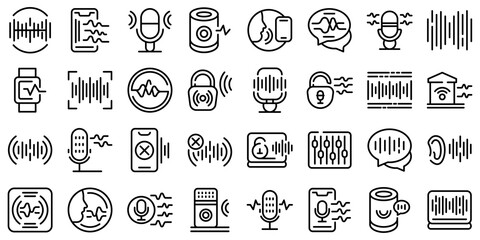 Poster - Speech recognition icons set. Outline set of speech recognition vector icons for web design isolated on white background