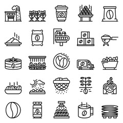 Poster - Coffee production icons set. Outline set of coffee production vector icons for web design isolated on white background