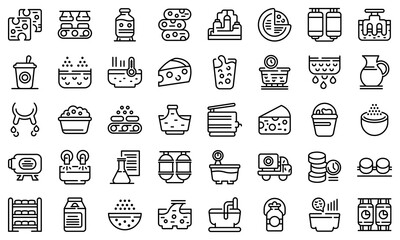 Canvas Print - Cheese production icons set. Outline set of cheese production vector icons for web design isolated on white background
