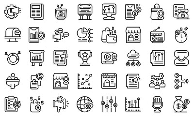 Poster - marketing mix icons set. outline set of marketing mix vector icons for web design isolated on white 