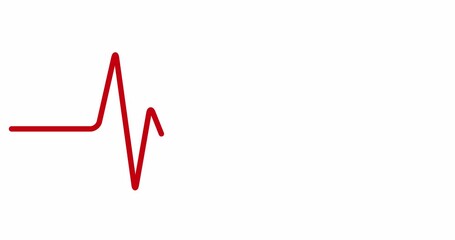 4k red heartbeat line animation on white background. 