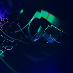 Poster - abstract background neon chaotic squiggles on a dark background, blurred image, 3d rendering