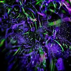 Poster - abstract background bright chaotic squiggles red and blue on a dark background, blurred image, 3D rendering
