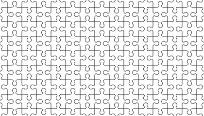 Fototapete - Puzzle seamless pattern.Jigsaw Puzzle pieces. Puzzle with different types of details. Black and white vector illustration isolated on white background.