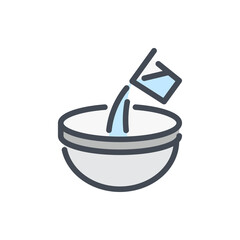 Poster - Cooking add water color line icon. Bowl with a measuring glass with added water vector outline colorful sign.