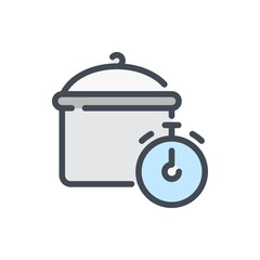 Poster - Cooking time color line icon. Kitchen pot with timer vector outline colorful sign.