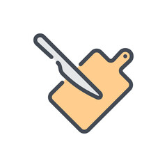 Poster - Cutting board with knife color line icon. Cutting board vector outline colorful sign.