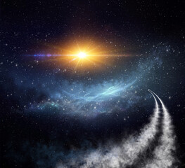 Wall Mural - spaceships traveling in universe toward nebula and stars clusters for constellations discovery. shut