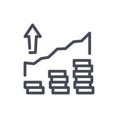 Poster - Financial downturn and Decrease line icon. Chart with stack of coins and arrow down vector outline sign.