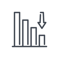 Poster - Financial downturn and Decrease line icon. Chart with stack of coins and arrow down vector outline sign.