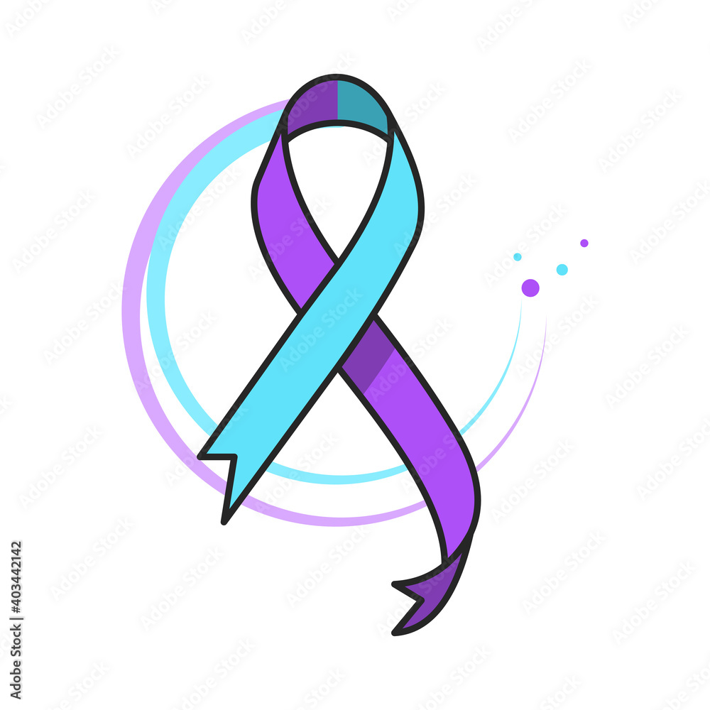 Suicide awareness teal purple ribbon. Flat style illustration. Isolated ...