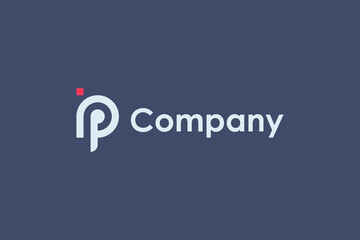 Leinwandbilder - Abstract Initial Letter I and P Linked Logo. White Geometric Shape with Red Square Dot isolated on Blue Background. Usable for Business and Branding Logos. Flat Vector Logo Design Template Element.