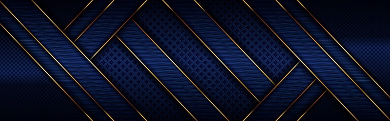 Poster - abstract polygonal luxury golden line with dark navy blue background