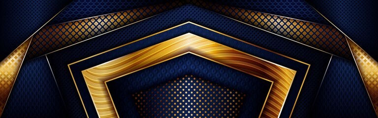 Abstract polygonal luxury golden line with dark navy blue background