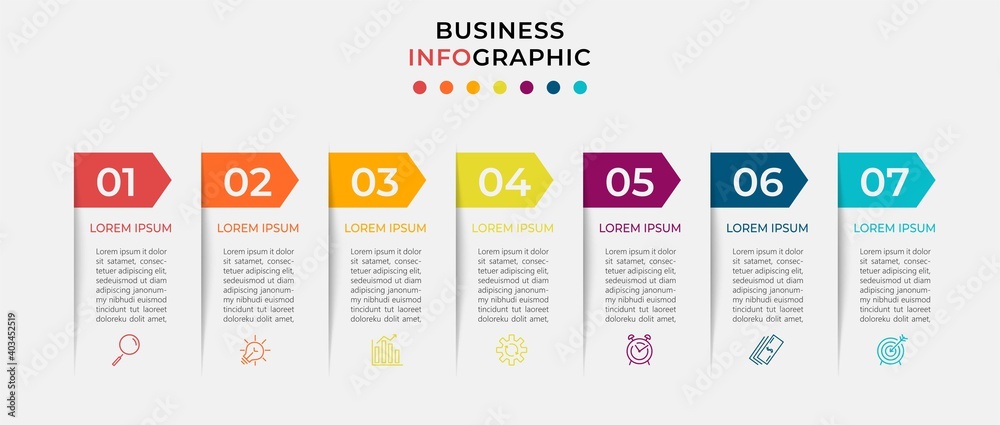 Minimal Business Infographics template. Timeline with 7 seven steps ...