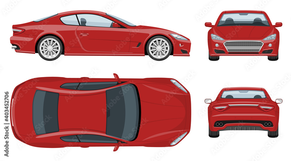 Red sports car vector template with simple colors without gradients and ...