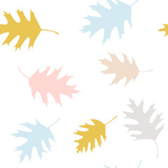 Poster - Vector seamless pattern with realistic oak leaves. Hand drawn nature background in pastel colors. Design for wallpaper, wrapping paper, invitation, seasonal greetings card.