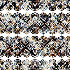 Wall Mural - Geometric kilim ikat pattern with grunge texture
