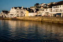 View Along The Seawall And Facades Of Houses In Saint Mawes, Cornwall, UK.