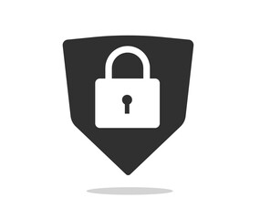 Aufkleber - Secure shield lock shape silhouette as data protection icon pictogram vector sign illustration, safe privacy sign black and white monochrome design, protected internet access insignia