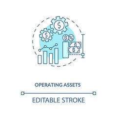 Sticker - Operating assets concept icon. AM component idea thin line illustration. Operating liabilities. Long lived assets. Business operations. Vector isolated outline RGB color drawing. Editable stroke