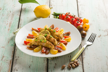 Poster - breaded chicken fillet with tomato salad