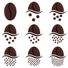 Coffee Grind Size Chart Grains Icon Set Isolated On White Background. Roasted Brown Coffee Beans -  Infographic Elements Of Level Grinding Degree. Vector Flat Style Drink Design Illustration.