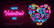 © oasis15 - Valentine's Day neon baner, flyer, poster, greeting card. Valentine day neon signs on brick wall background. Vector illustration