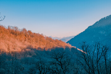 sunset and blue sky in the mountain