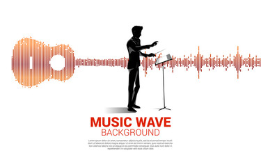 Poster - Vector silhouette of conductor with Guitar Sound wave Music Equalizer background. background for event concert and music festival
