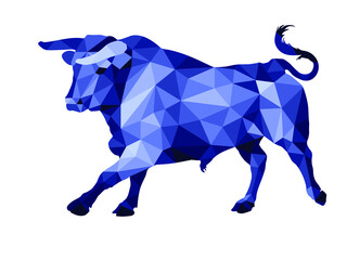  bull, isolated image on a white background in a low-poly style	
