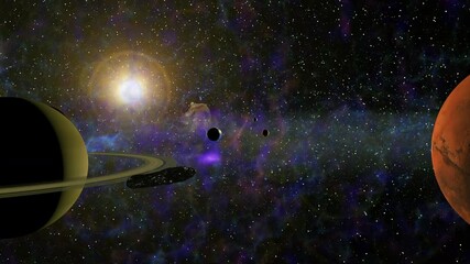 Wall Mural - interstellar asteroid oumuamua in a fictional solar system with large planets. 3d oumuamua model: cr