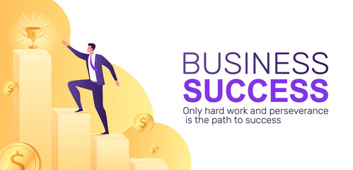 he businessman goes the hard way up to success vector banner illustration 