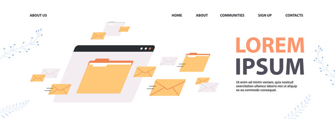 Poster - folders mail envelopes cloud internet data file icon documents browser window copy space horizontal vector illustration