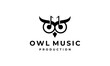 owl head face music note animal bird production logo design template