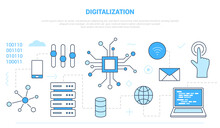 Digitalization For Technology Computer Campaign For Website Homepage Template Landing Page Banner With Outline Icon Style