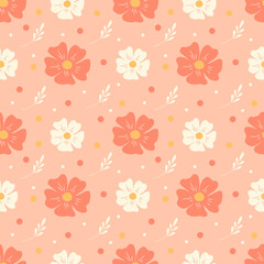 Wall Mural - cute seamless pattern with hand drawn floral ornaments in pastel colors on a pink background. for print on fabric, clothing, wrapping paper, wallpaper. for women's day, valentine's day, for wedding