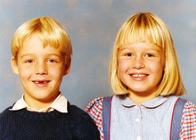 Colorful Vintage 1979 Yearbook Double Portrait Of A Boy And Girl With Blond Hair