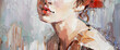 canvas print picture - .Fragment of a portrait of a young beautiful girl with red lips. Oil painting on canvas.