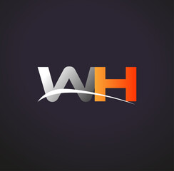 initial letter WH logotype company name colored grey and orange swoosh design. isolated on black background.