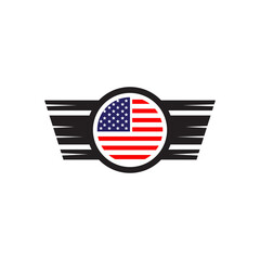 Sticker - American flag combined with wings shield for flight company