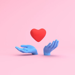 Poster - Minimal scene of hands holding floating heart, Valentine concept, 3D rendering.