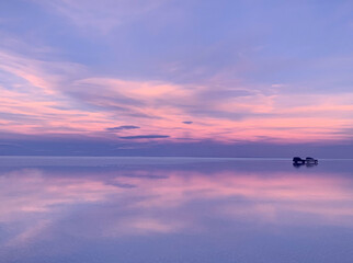 Wall Mural - lilac sunrise soft clouds in heaven beautiful seascape, tranquil lake mysterious landscape romantic 