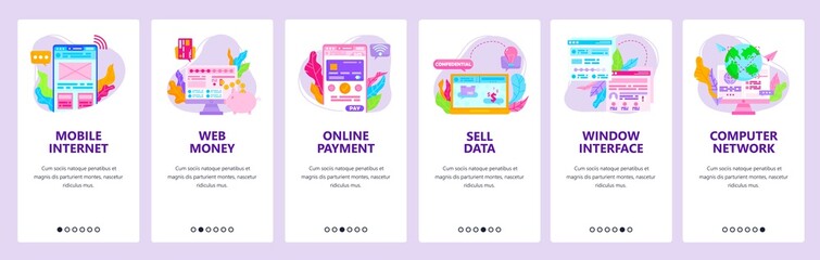 Poster - mobile internet and online payment, web money transfer. mobile app screens, vector website banner te