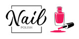 Fototapeta Młodzieżowe - Nail polish - hand lettering and font design with open nail polish bottle. Illustration for nail studio, manicure master, beauty salon, print, decorative card. Vector.