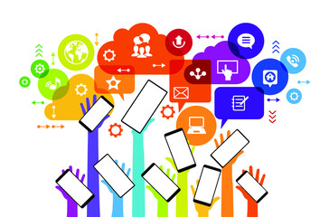 Poster - Social media concept. Сommunication in the global computer networks. Set of flat design concept icons for web and mobile services.  Flat vector illustration.
