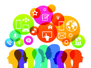 Poster - Social media concept. Сommunication in the global computer networks. Set of flat design concept icons for web and mobile services.  Flat vector illustration.