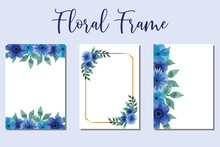 Wedding Invitation Blue Floral Elegant Flower Watercolor Design Vector
