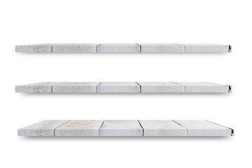 Aufkleber - Shelf wooden isolated on a white background and display montage for the product Embed Clipping Path separate with black shadows.