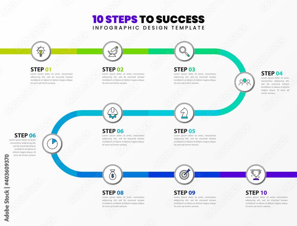 Infographic design template. Timeline concept with 10 steps Stock ...